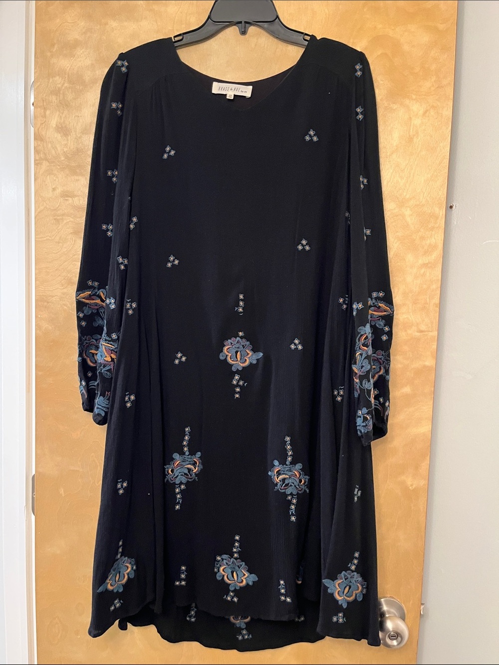 Brass & Roe by CTS Black Long-Sleeve Embroidered Shift Dress